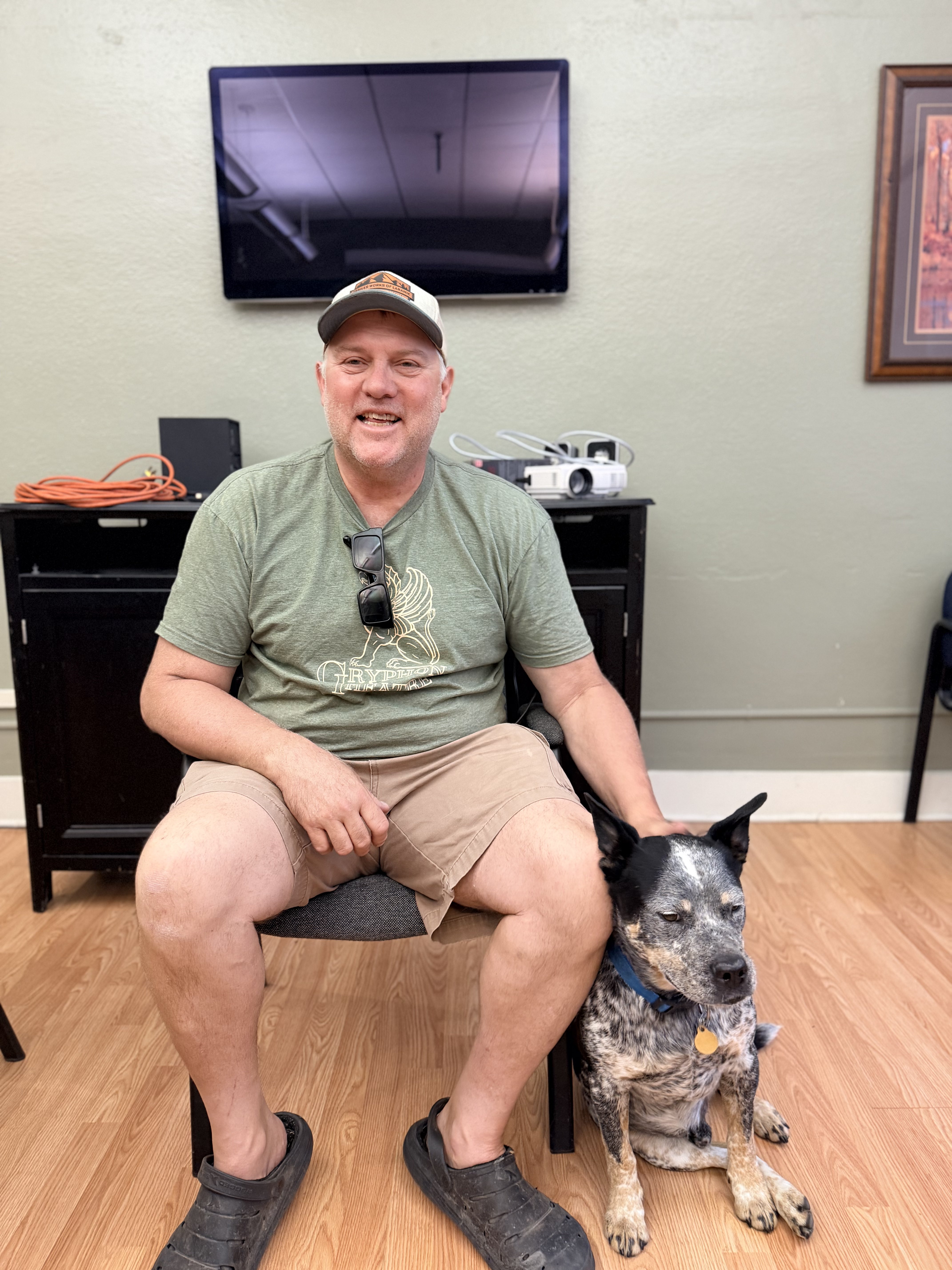 Troy Puls at the Laramie Plains Civic Center with his dog
